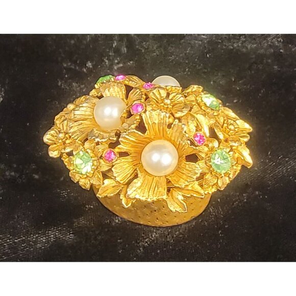 Vintage Florenza Gold-Toned Floral Trinket Box - Picture 1 of 13